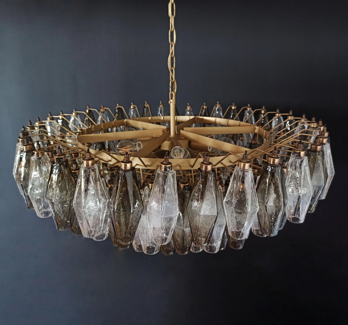 Murano Faceted Transparent Smoked Glass Chandelier 35.4"