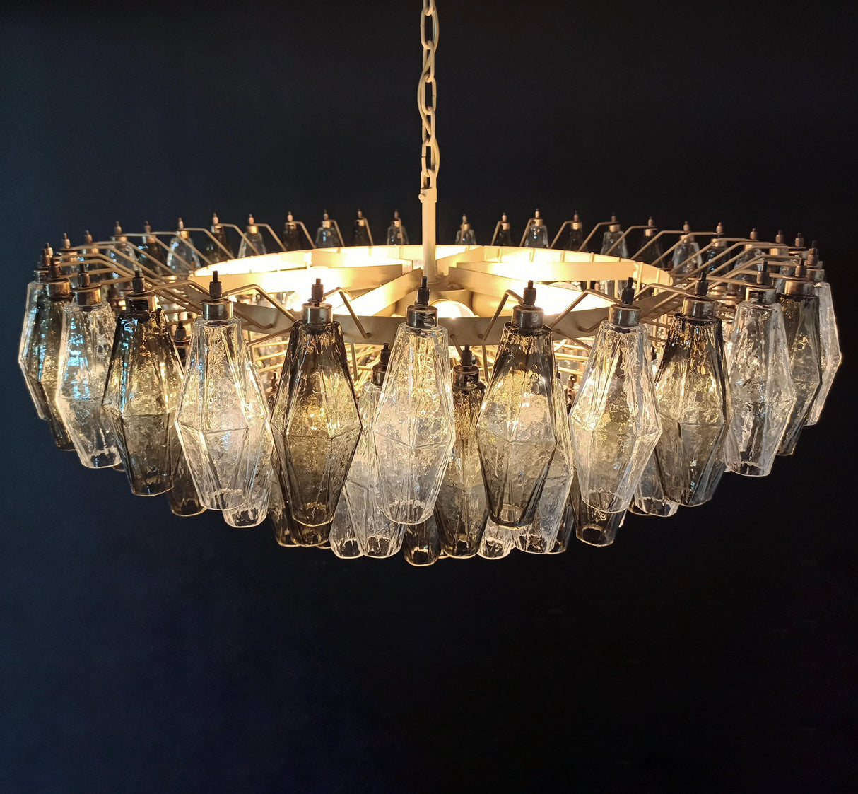 Murano Faceted Transparent Smoked Glass Chandelier 35.4"