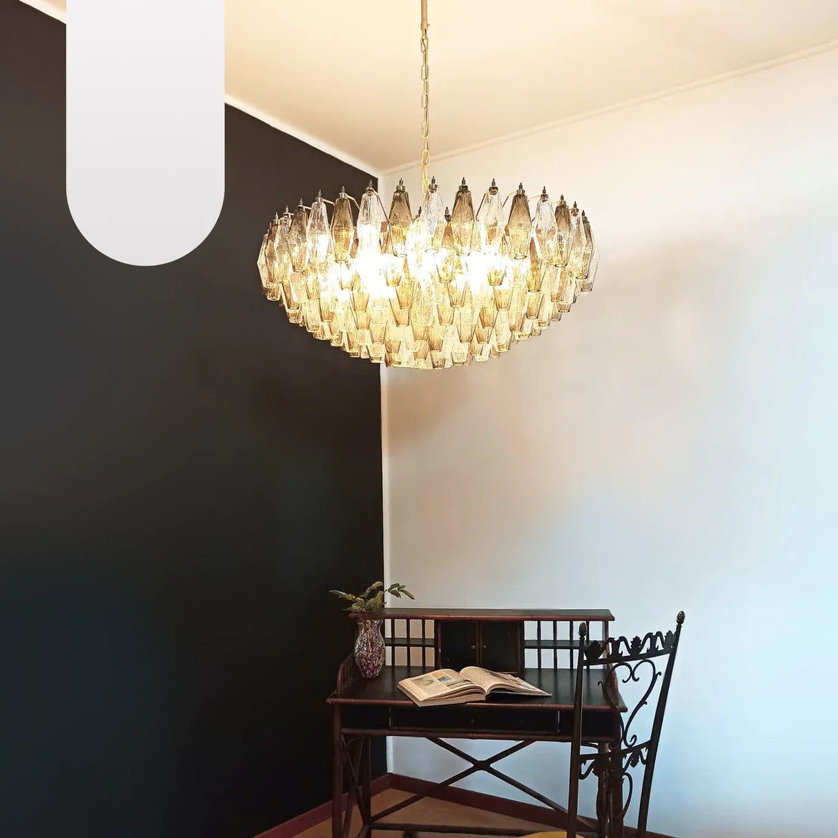 Murano Faceted Transparent Smoked Glass Chandelier 35.4"