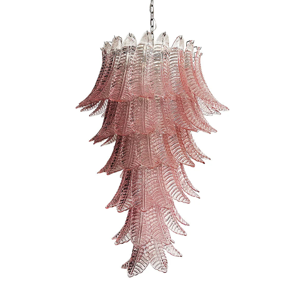 Murano Pink Felch Spiral Chandelier 27.5"