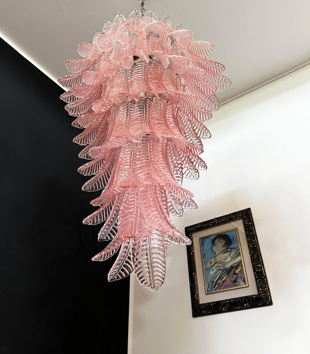 Murano Pink Felch Spiral Chandelier 27.5"