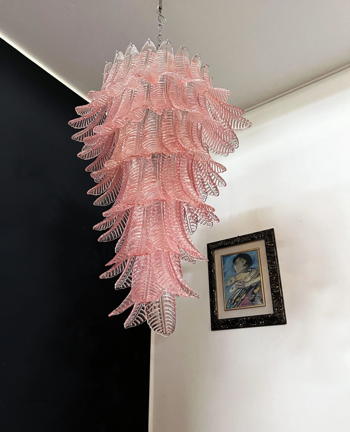 Murano Pink Felch Spiral Chandelier 27.5"