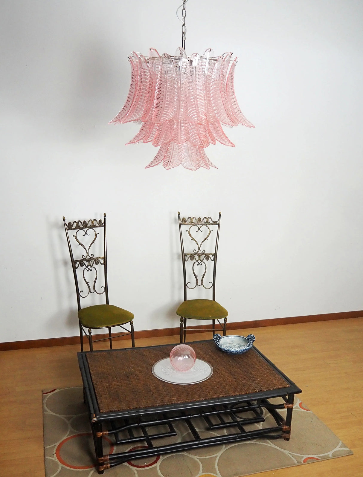 Murano Pink Ferns Glass Chandelier 31.5"