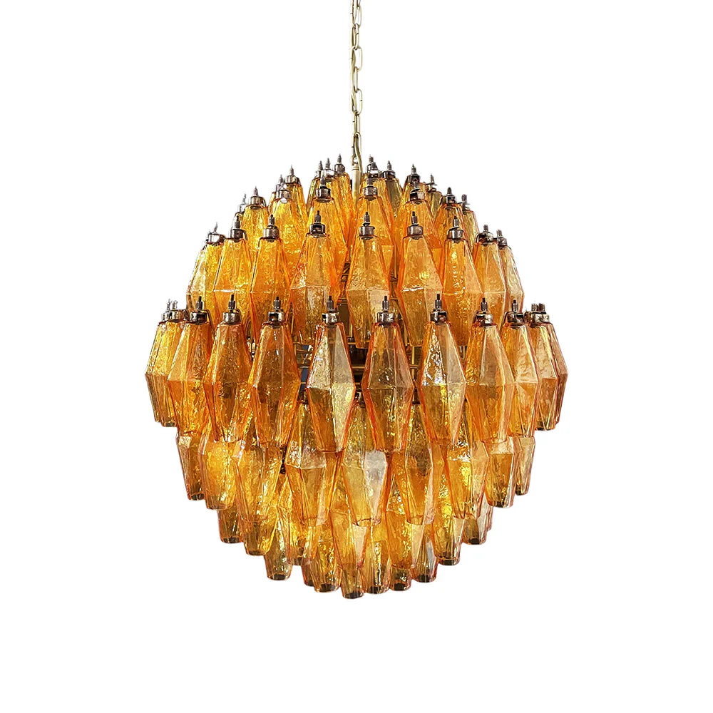 Spherical Murano Poliedri Amber Glass Chandelier 23.6"