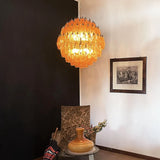 Spherical Murano Poliedri Amber Glass Chandelier 23.6"