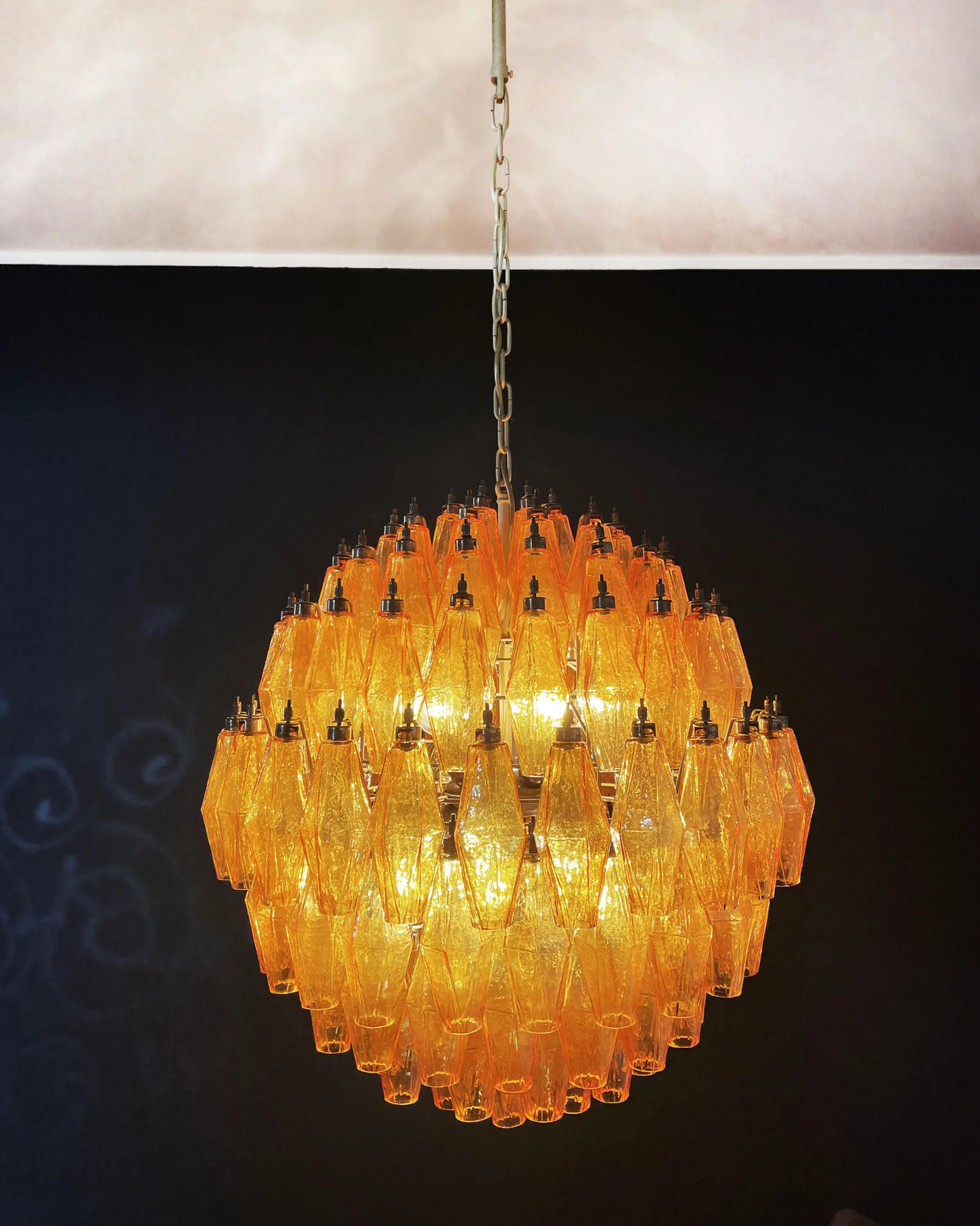 Spherical Murano Poliedri Amber Glass Chandelier 23.6"