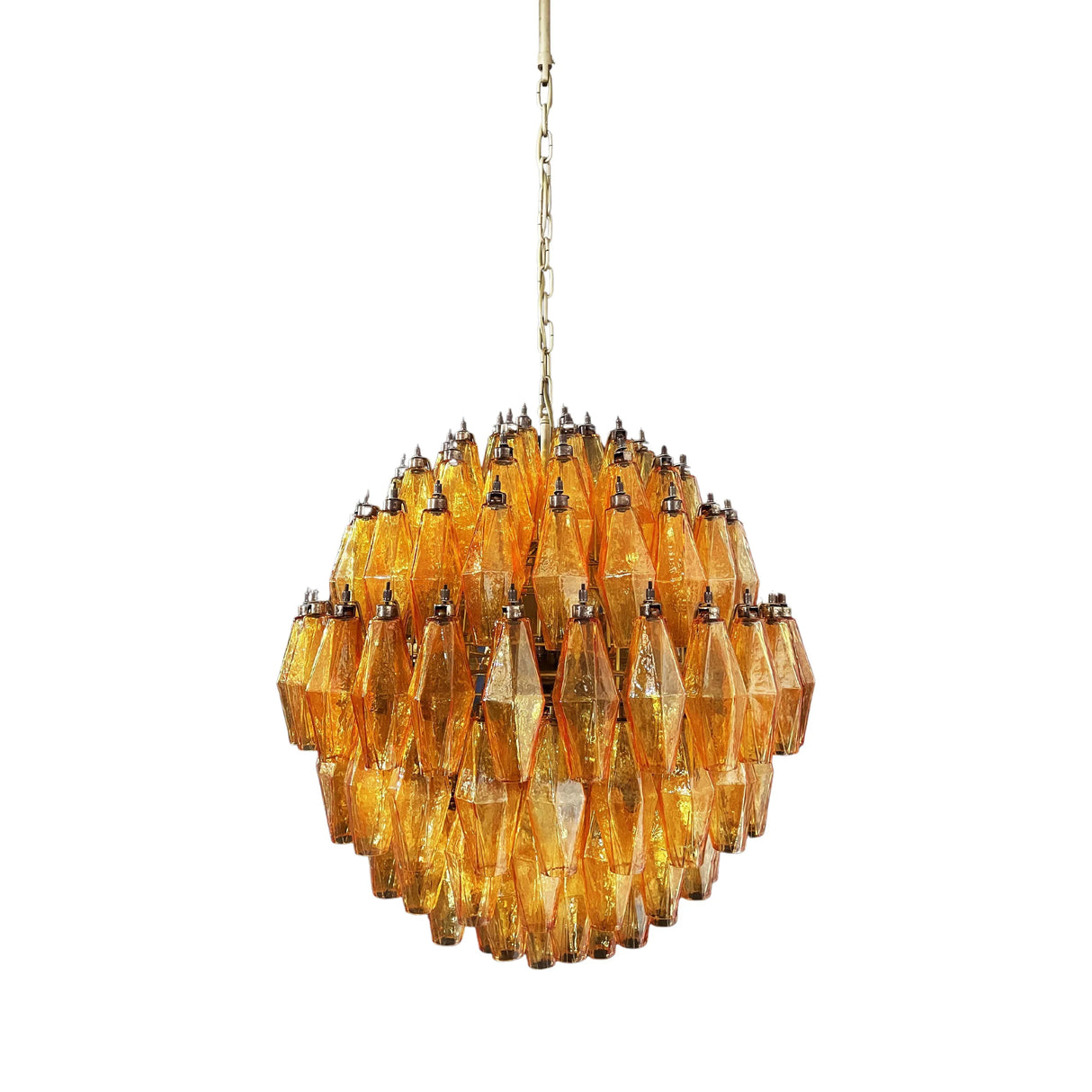 Spherical Murano Poliedri Amber Glass Chandelier 23.6"