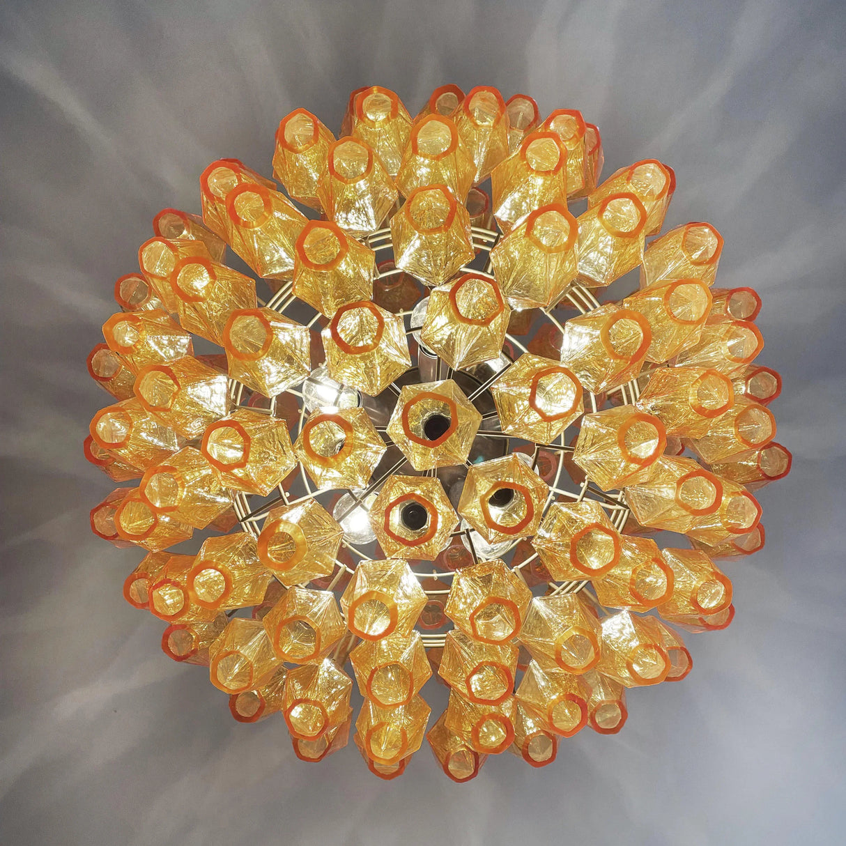 Spherical Murano Poliedri Amber Glass Chandelier 23.6"