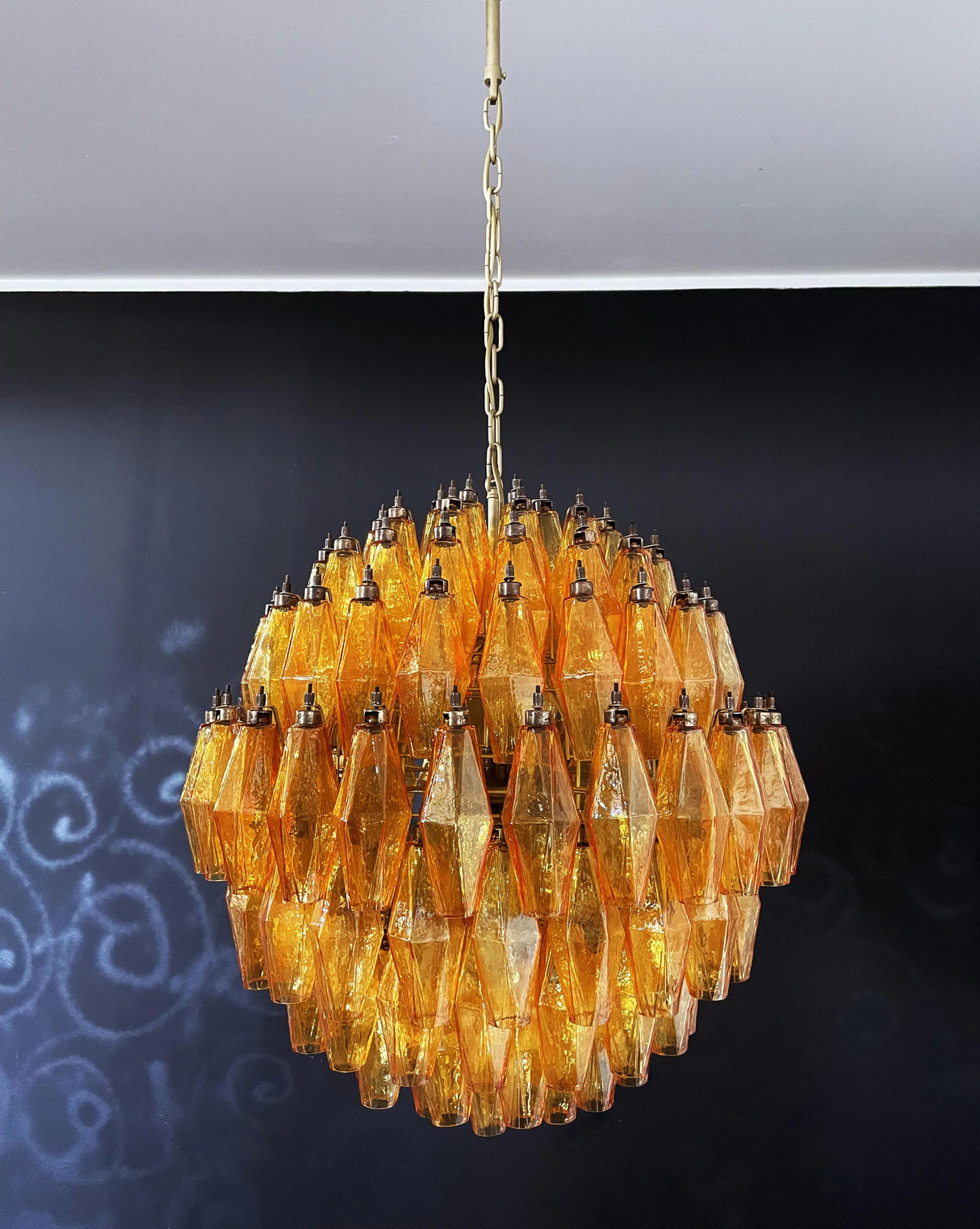 Spherical Murano Poliedri Amber Glass Chandelier 23.6"