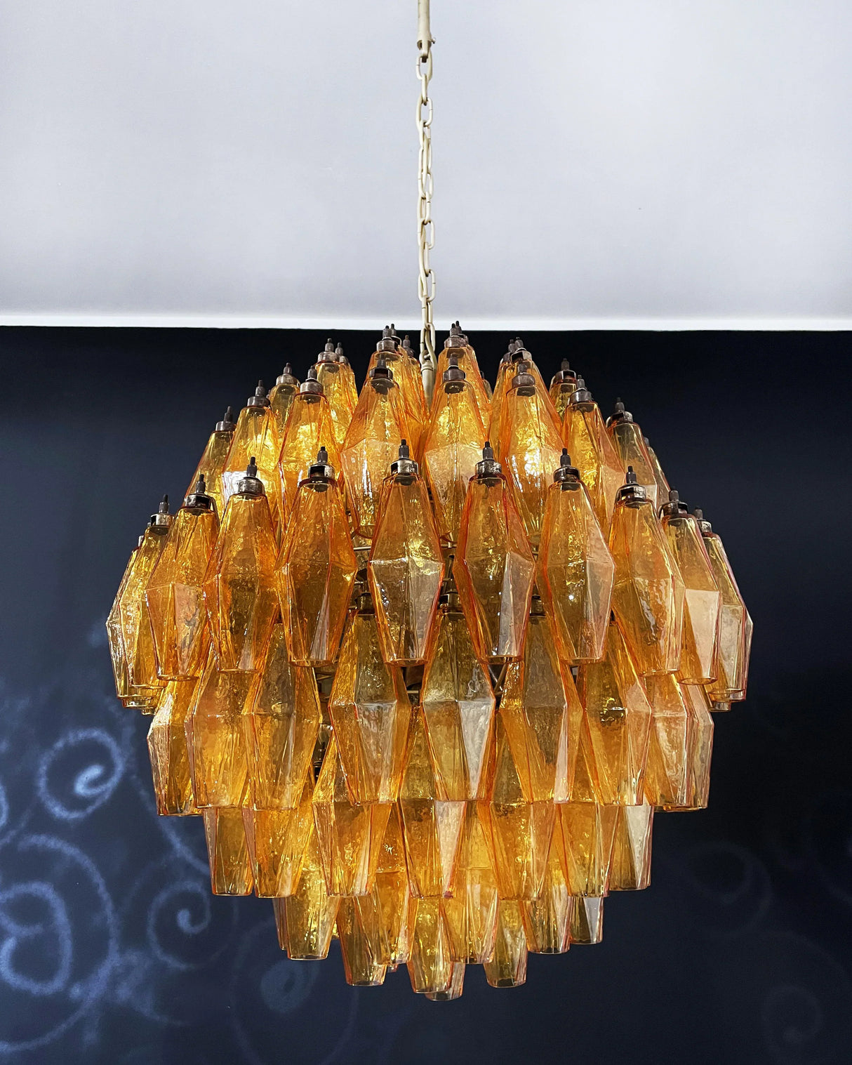 Spherical Murano Poliedri Amber Glass Chandelier 23.6"