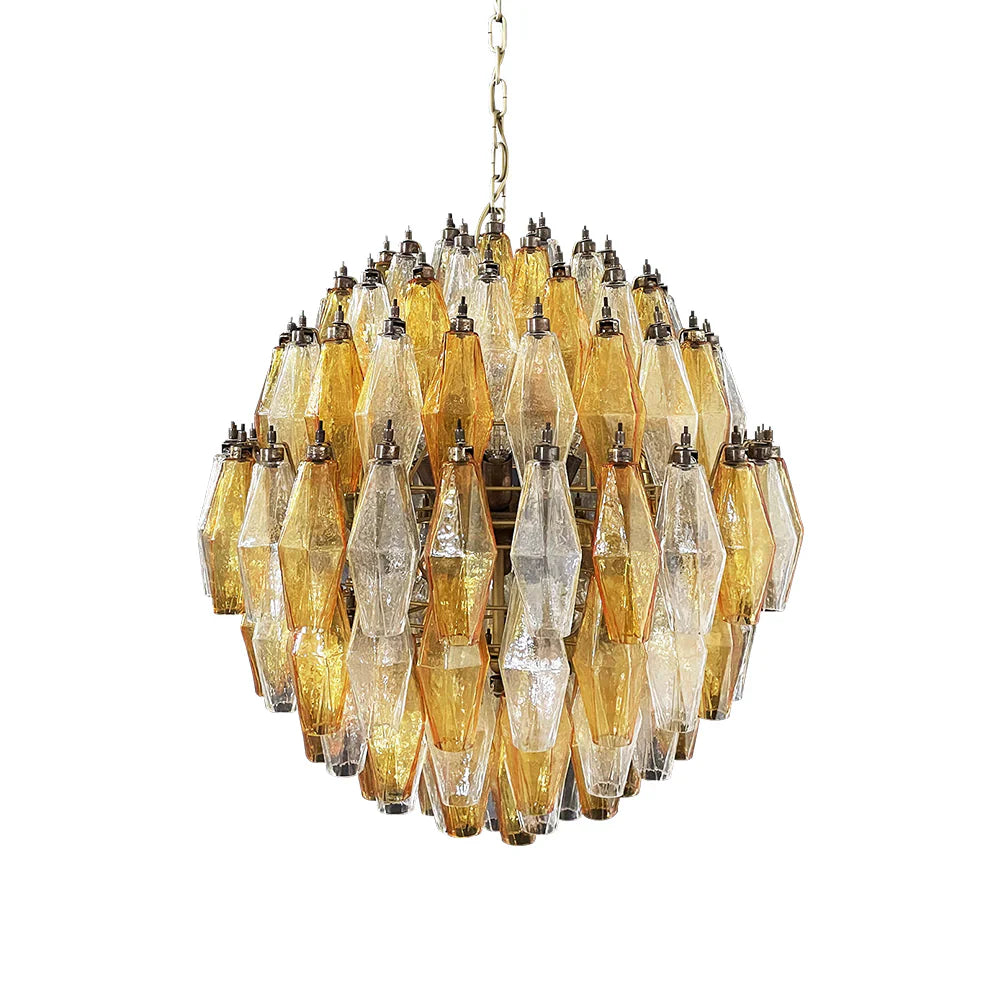 Spherical Murano Poliedri Amber Transparent Glass Chandelier 23.6"