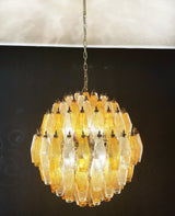 Spherical Murano Poliedri Amber Transparent Glass Chandelier 23.6"