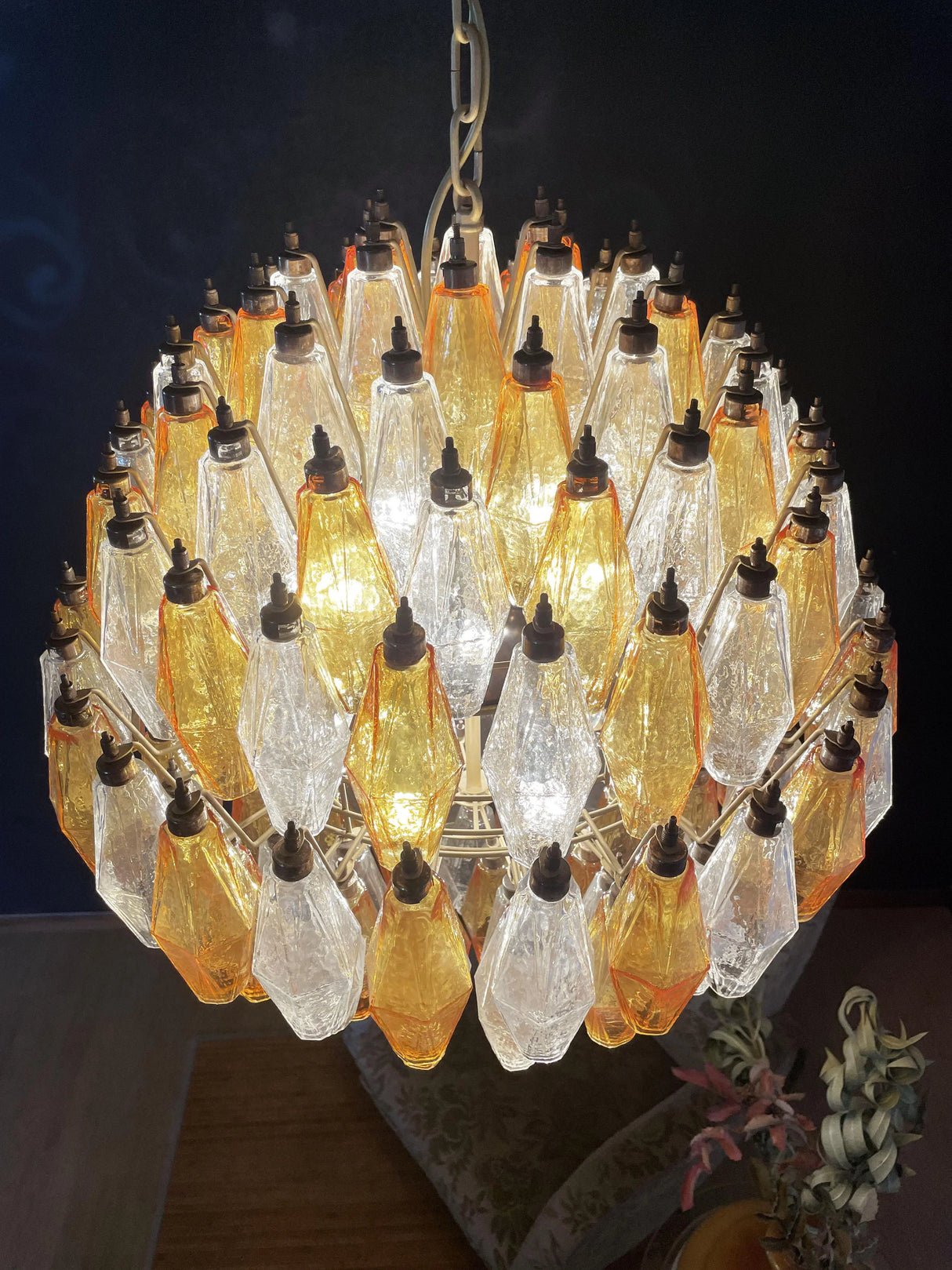 Spherical Murano Poliedri Amber Transparent Glass Chandelier 23.6"