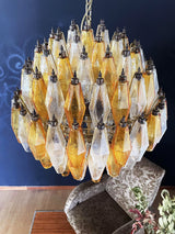 Spherical Murano Poliedri Amber Transparent Glass Chandelier 23.6"