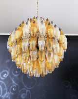 Spherical Murano Poliedri Amber Transparent Glass Chandelier 23.6"