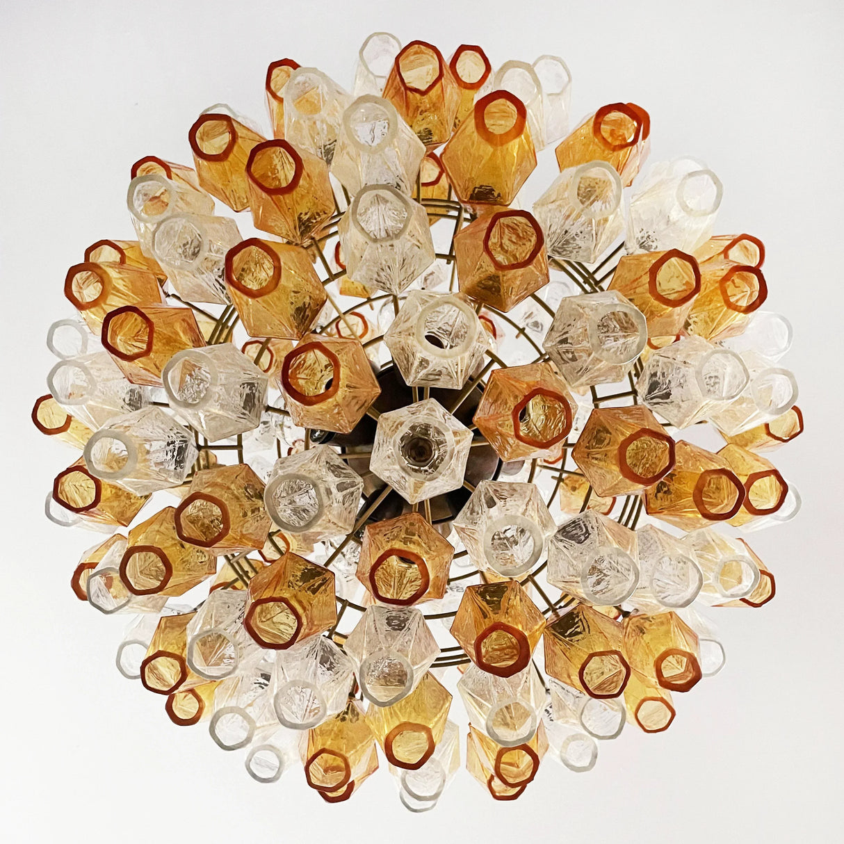 Spherical Murano Poliedri Amber Transparent Glass Chandelier 23.6"