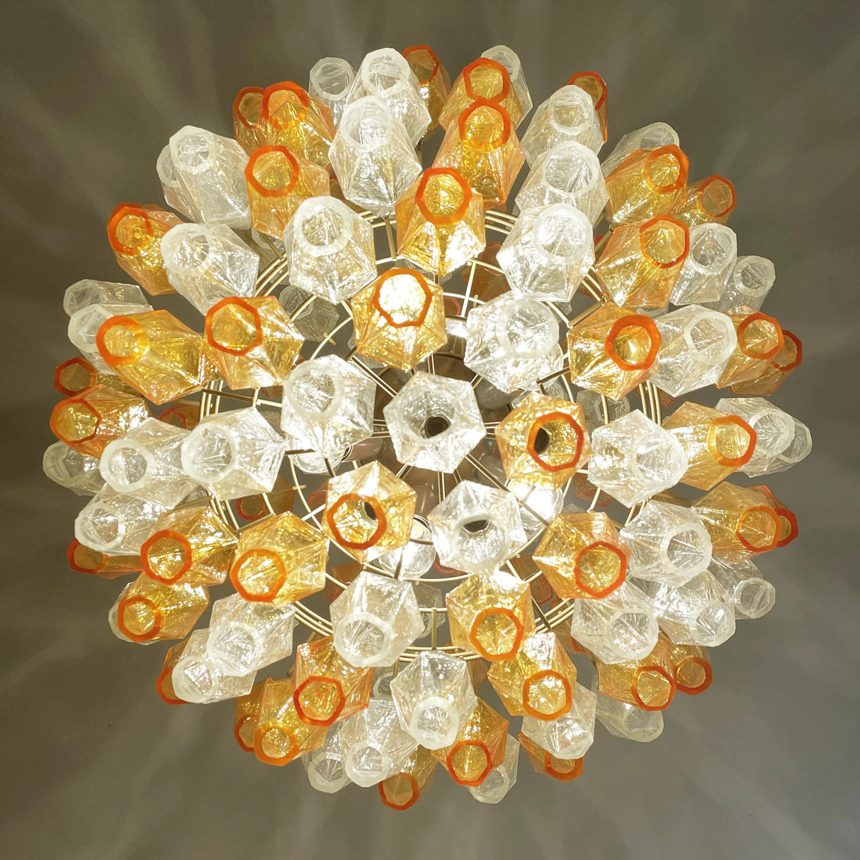 Spherical Murano Poliedri Amber Transparent Glass Chandelier 23.6"