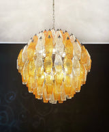 Spherical Murano Poliedri Amber Transparent Glass Chandelier 23.6"