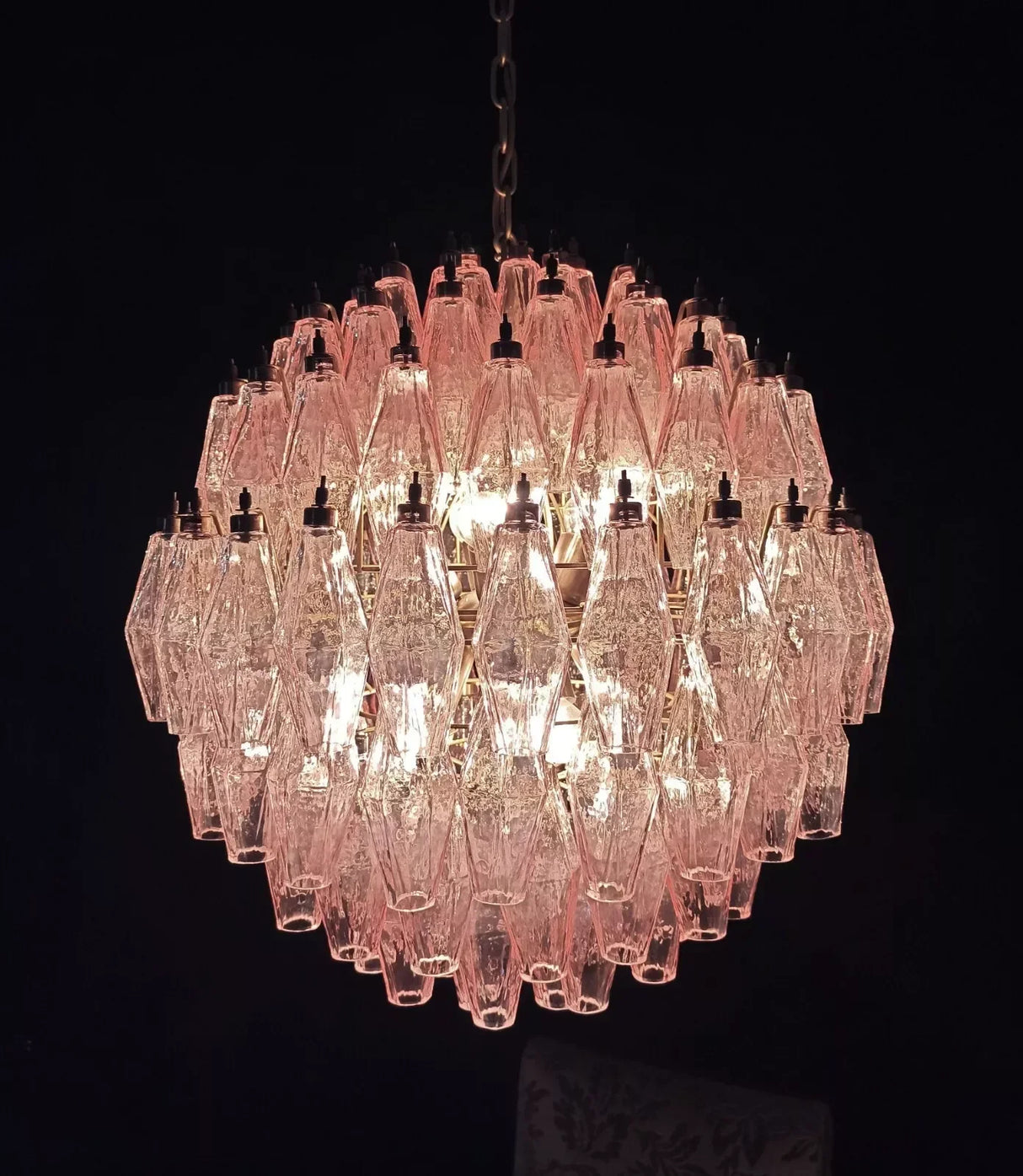 Spherical Murano Poliedri Pink Glass Chandelier 23.6"