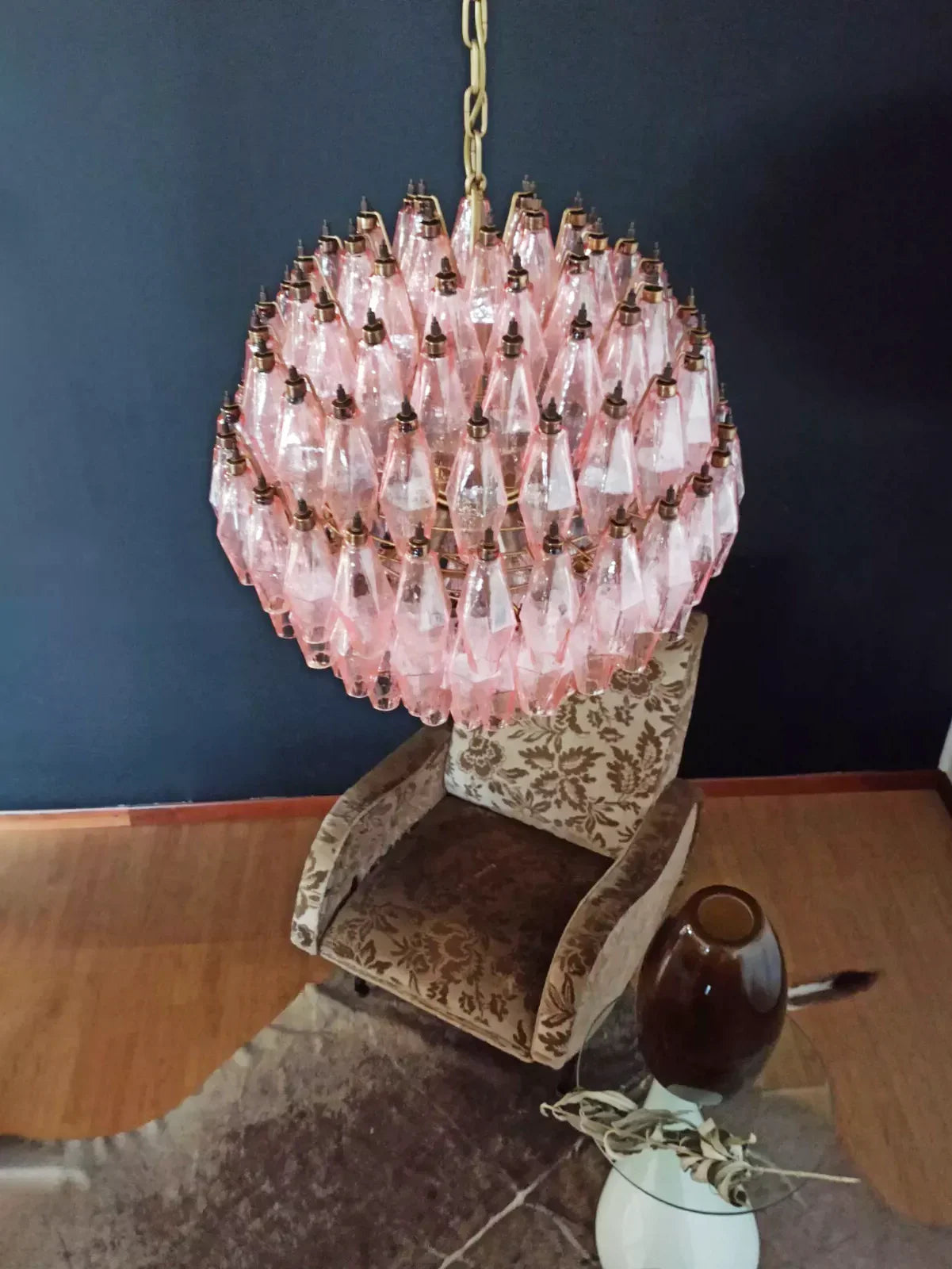 Spherical Murano Poliedri Pink Glass Chandelier 23.6"