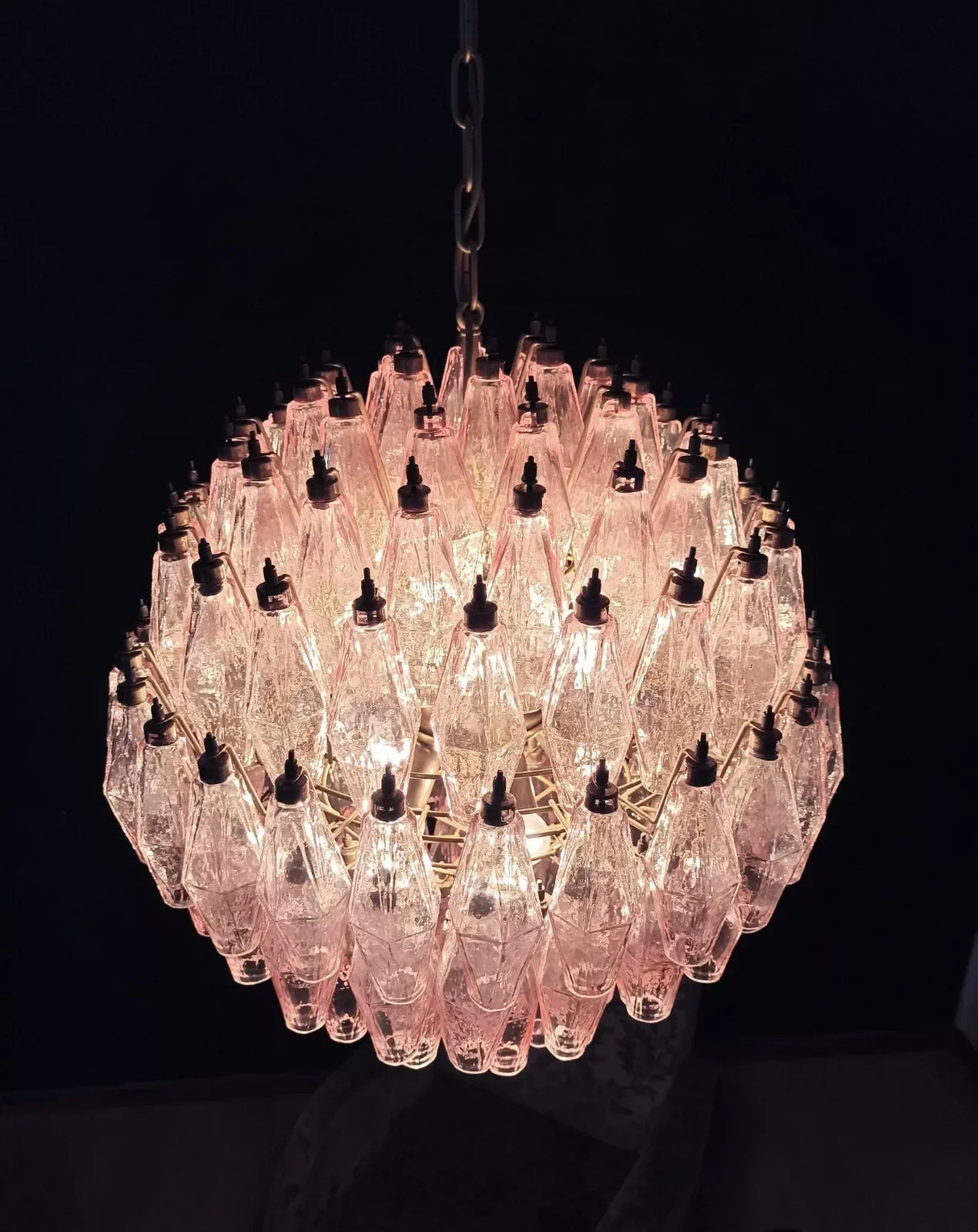 Spherical Murano Poliedri Pink Glass Chandelier 23.6"