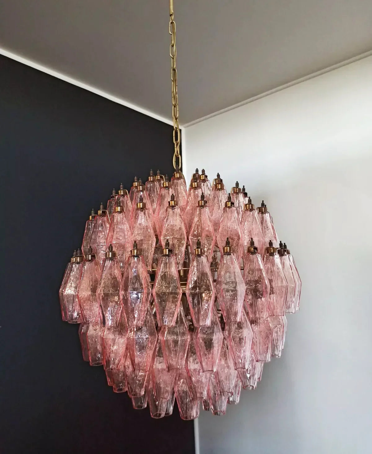 Spherical Murano Poliedri Pink Glass Chandelier 23.6"