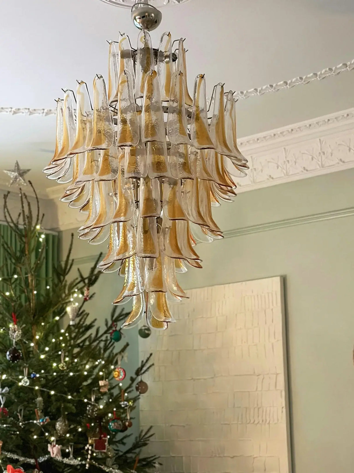 Stunning Murano Amber Glass Petals Chandelier 31.5"