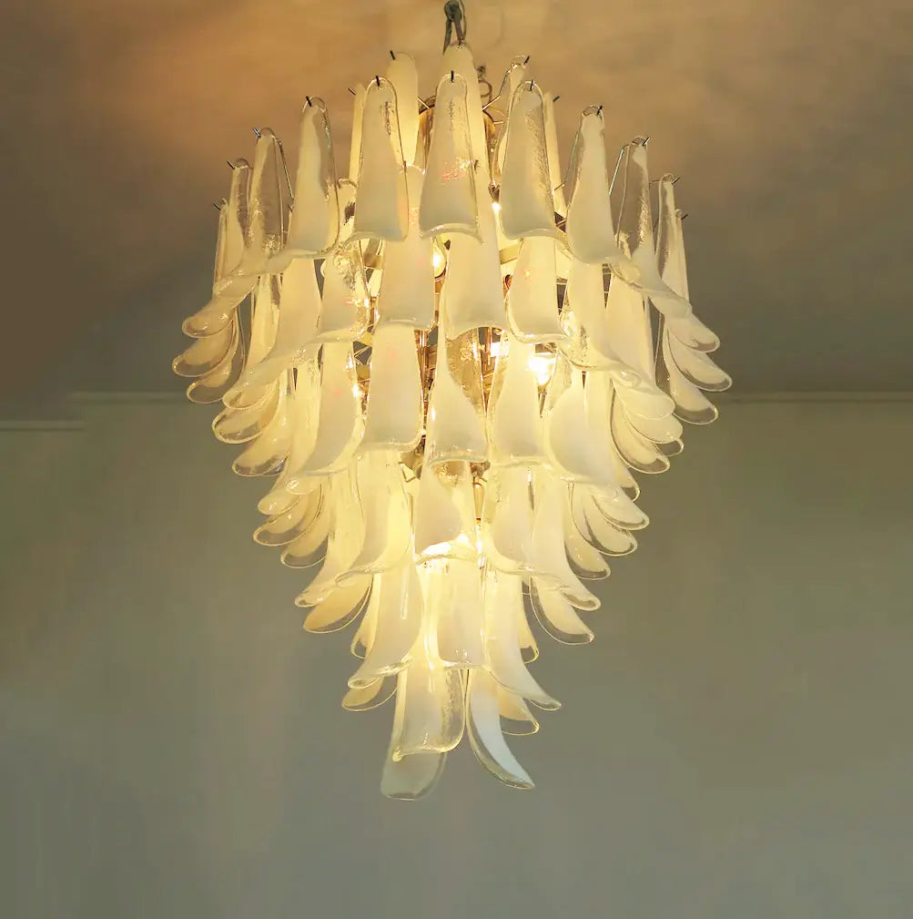 Stunning Murano White Glass Petals Chandelier 31.5"