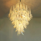 Stunning Murano White Glass Petals Chandelier 31.5"