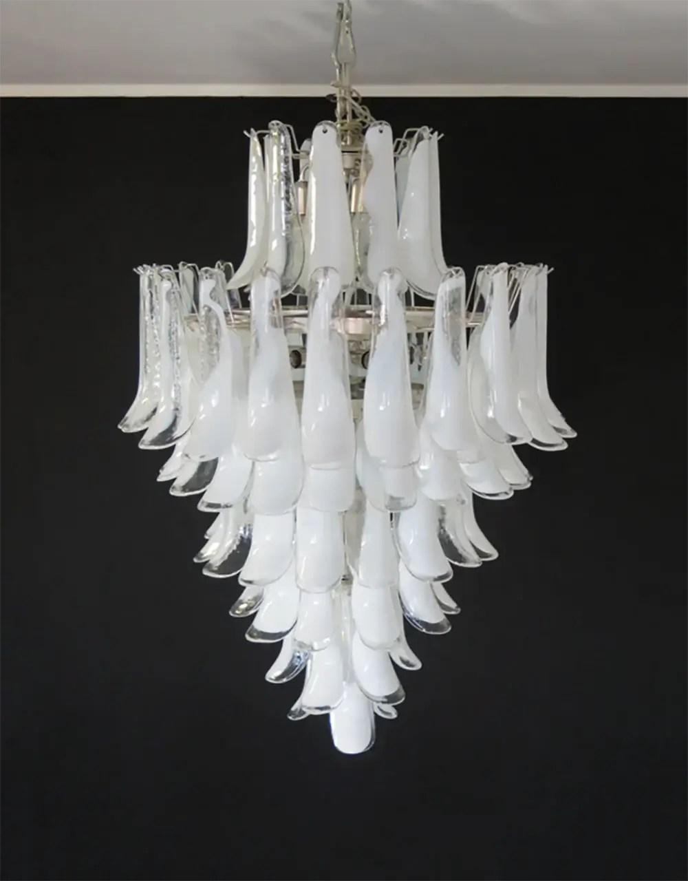 Stunning Murano White Glass Petals Chandelier 31.5"