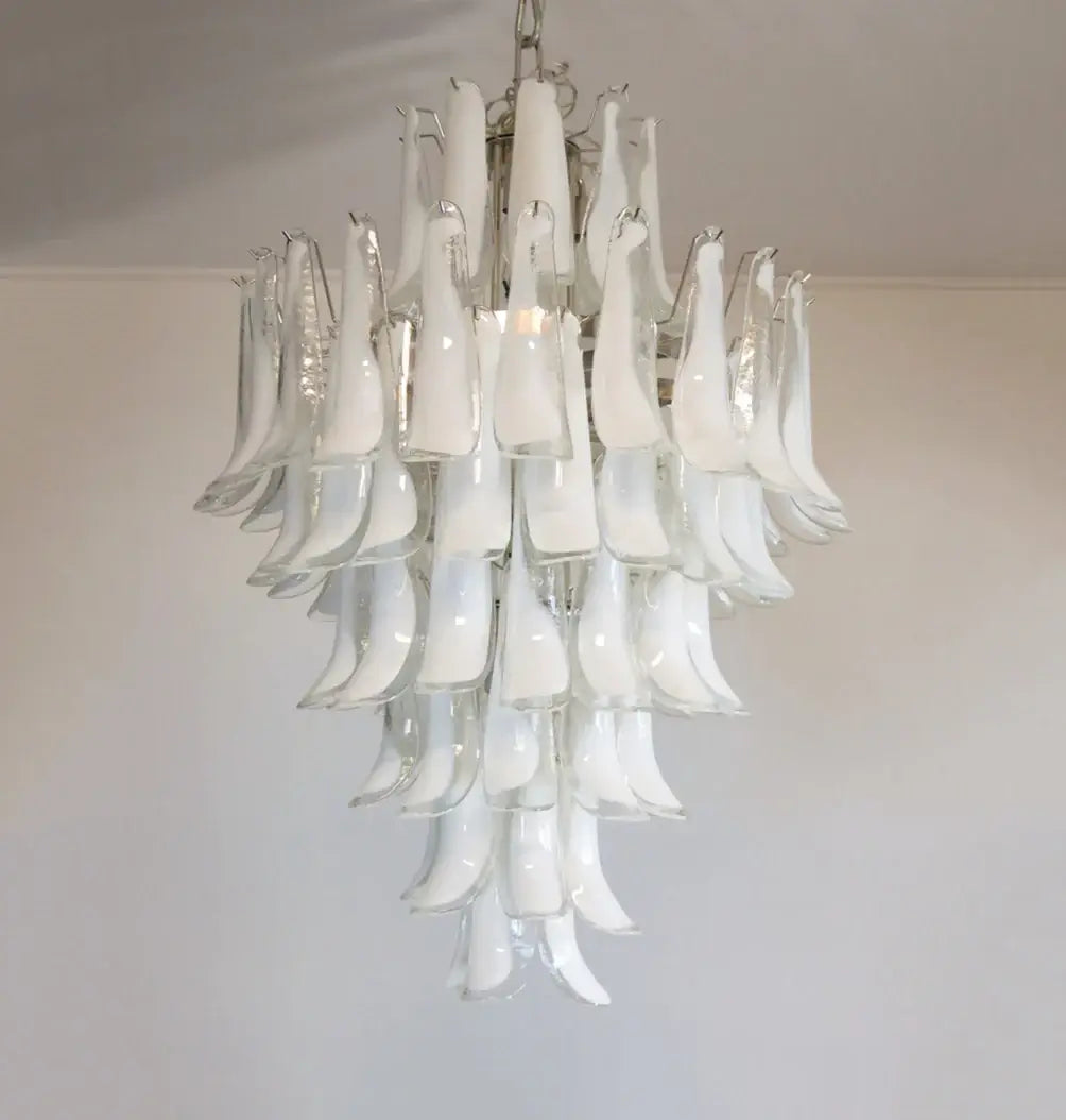 Stunning Murano White Glass Petals Chandelier 31.5"