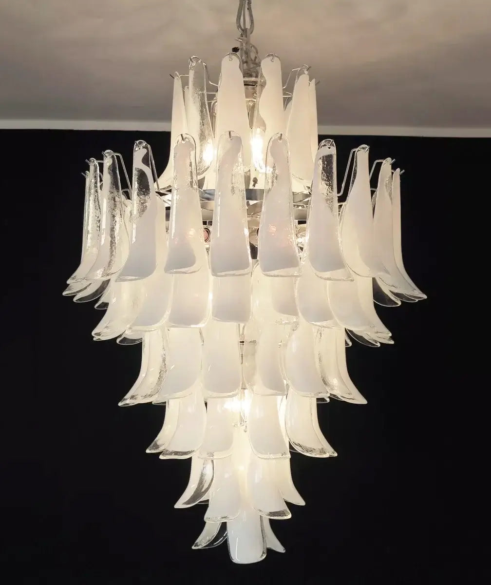 Stunning Murano White Glass Petals Chandelier 31.5"