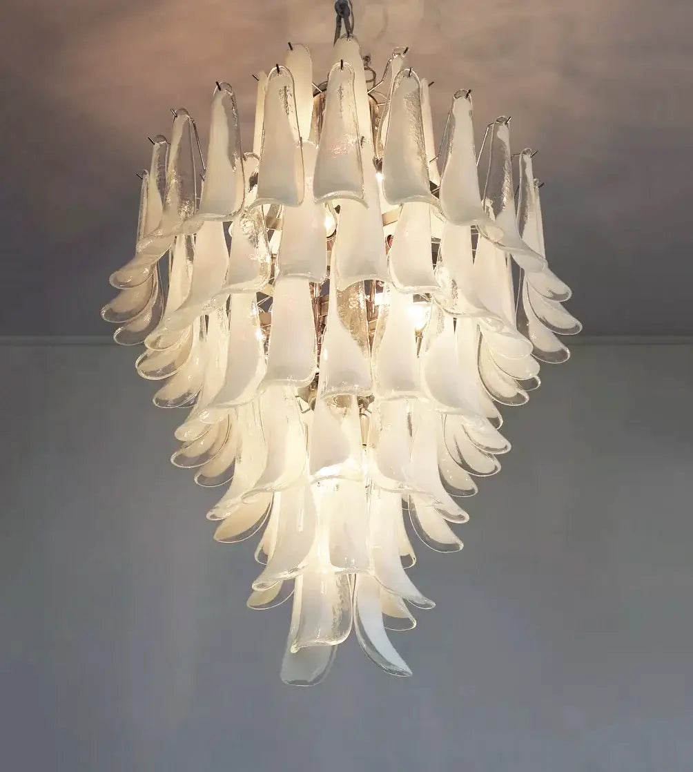 Stunning Murano White Glass Petals Chandelier 31.5"