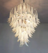 Stunning Murano White Glass Petals Chandelier 31.5"