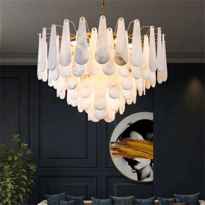 Alabaster Feathery Chandelier 21.7" D 31.5" D