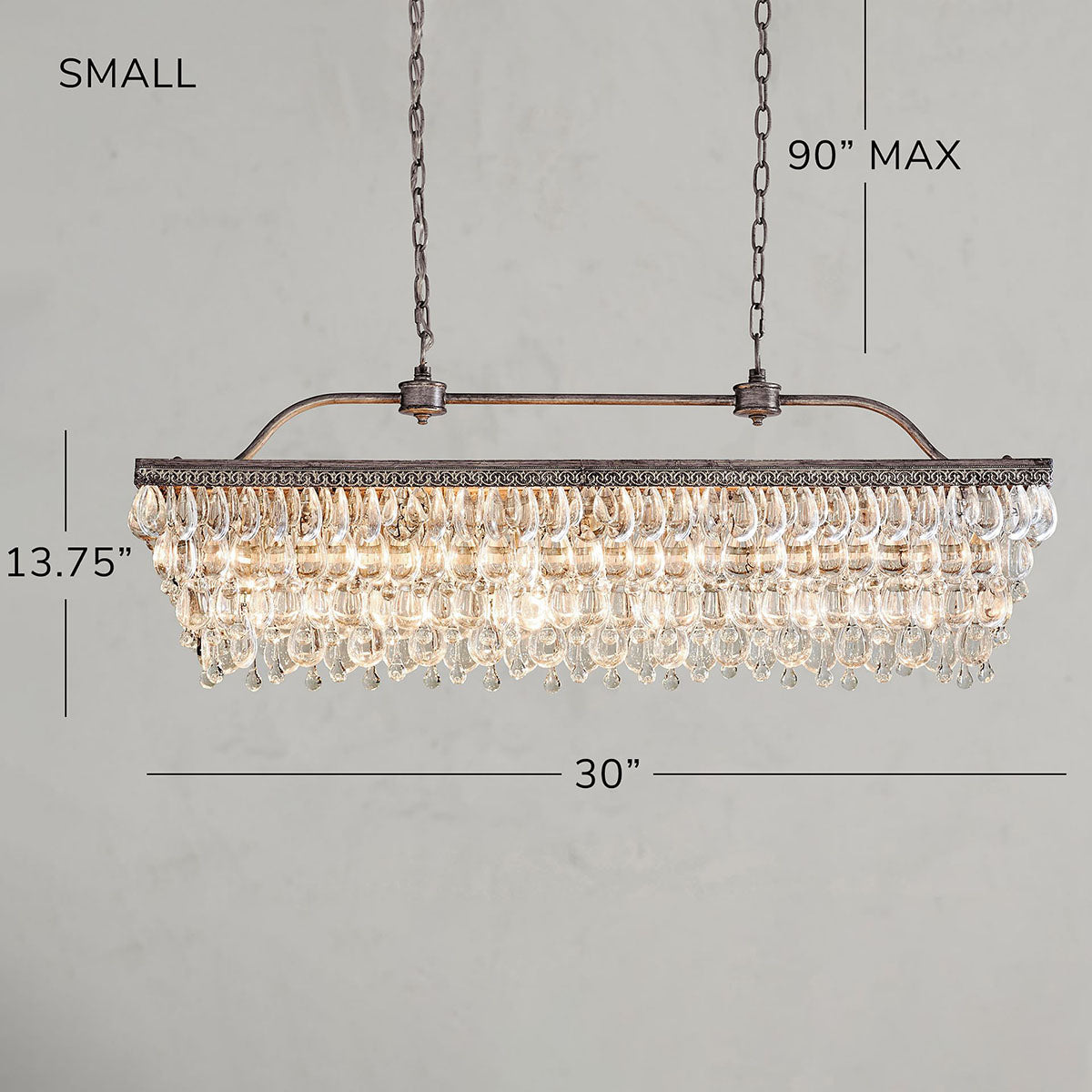 Handmade Art Crystal Glass Clarissa Rectangular Chandelier