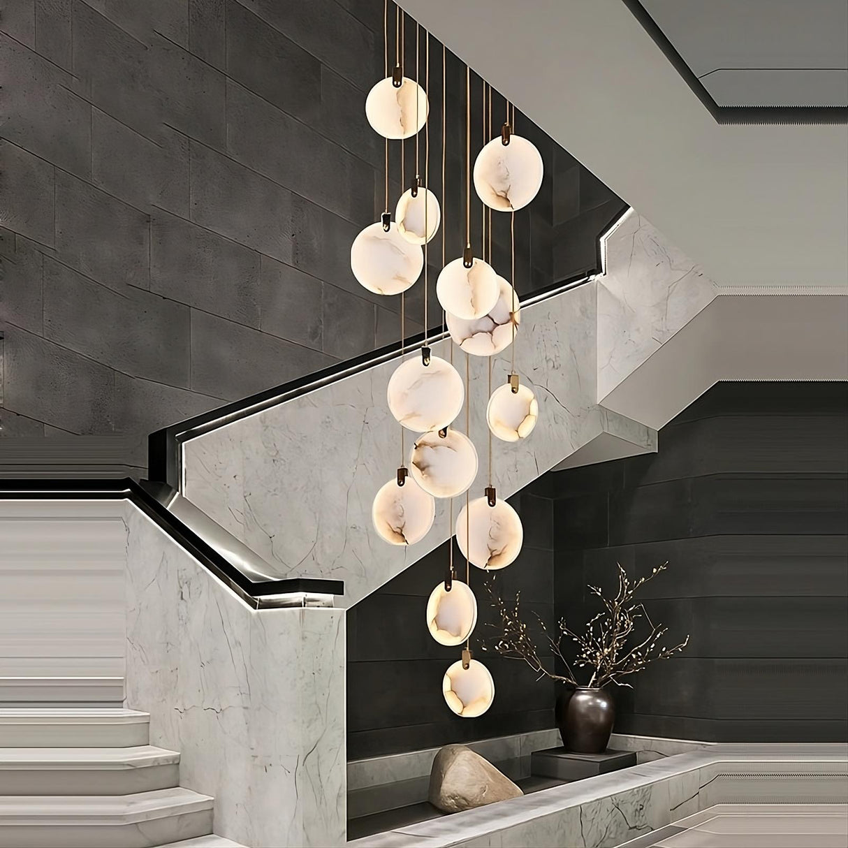 Alabaster Long Foyer Staircase Pendant Light 59'' 79'' 98'' 138''H