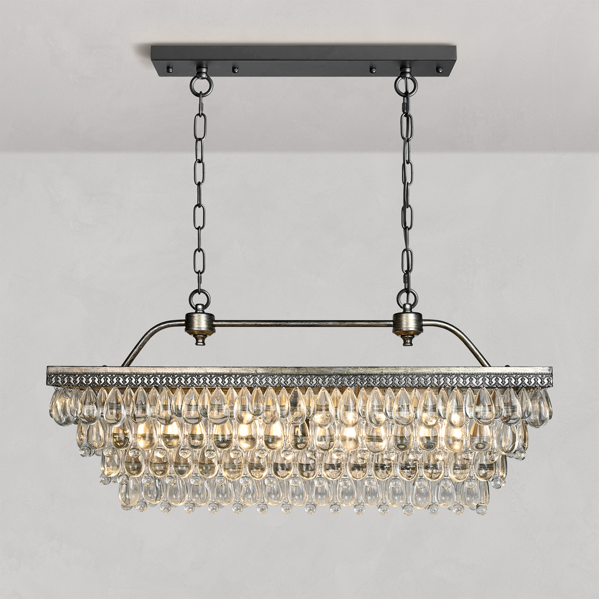 Handmade Art Crystal Glass Clarissa Rectangular Chandelier